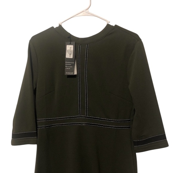 NWT Homeyee size L dark green pencil dress, 3/4 sleeves. - Picture 6 of 8